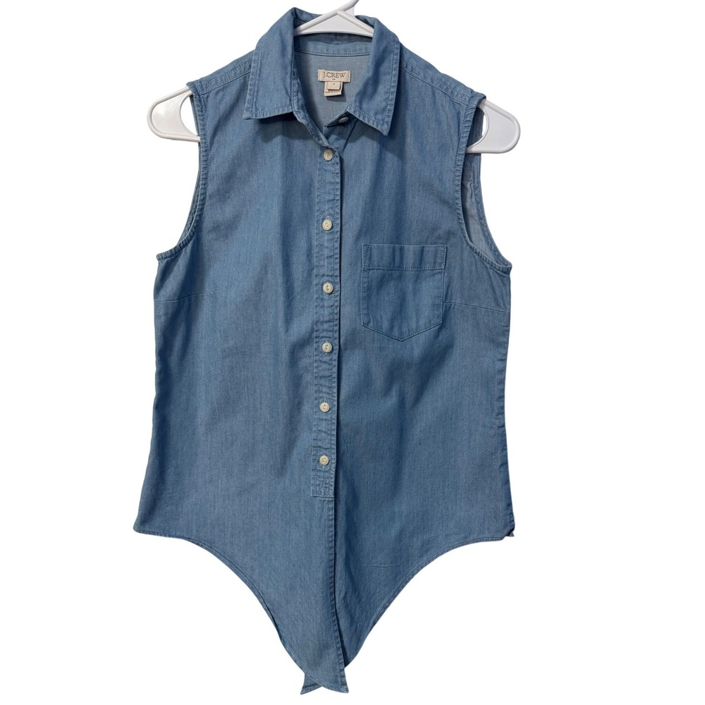 J.Crew Chambray Tie Front Top Womens 2 Blue Sleeveless